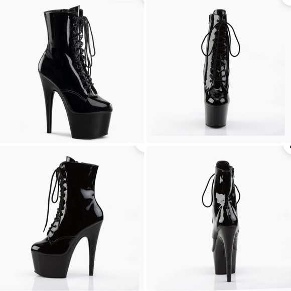 PLEASER Adore Platform Stiletto Boots Faux Patent Leather Lace Up Zipper Size 6 - Picture 13 of 13
